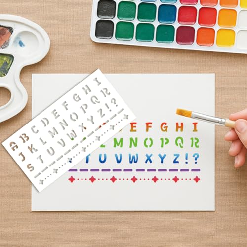 12 Sheets Letter Stencils for Painting, 12 Styles Alphabet Numbers Bar Borders Designs Drawing Templates Reusable Art Stencil for Hand Forearm Painting on Wall Wood Home Decor - style: Letters