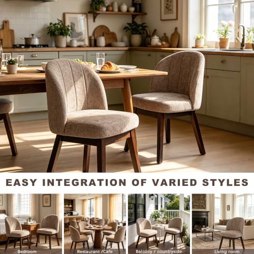 FREKEN Wooden Dining Chairs Set of 8, Modern Fabric Upholstered Dining Room Chair, Kitchen Side Chairs, Farmhouse Armless Dinner Chair for Kitchen, Brown - color: Brown, size: Set of 8