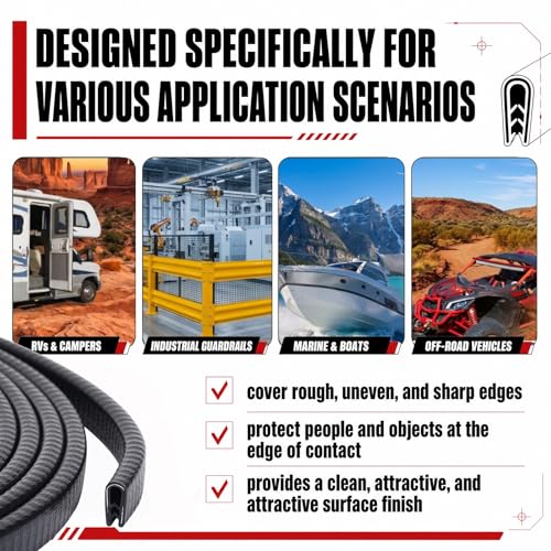 20ft U-Shape Edge Trim 1/16" Rubber Strip with Metal Clips for Edges Protector, Fit for 0-3/32" Width Edge, Black Edges Banding Strip for Car Doors, Sheet Metal - size: 20ft, 1/16"W X 9/16"H