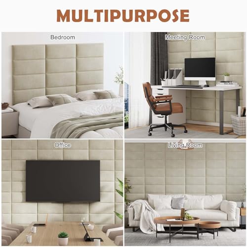 IFNOW Wall Mounted Headboard, Peel and Stick Panels, Beige, Queen - color: Fabric-beige, size: Queen