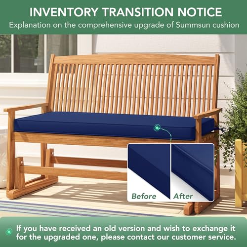 Summsun Outdoor Bench Cushion Pad, 45 x 18 x 3 Inch, Navy Blue - color: Navy, size: 45x18x3 Inch