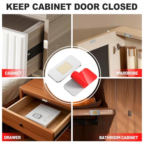 PHIXBEAR 6 Pack No Drill Magnetic Cabinet Catches, Ultra Thin Stainless Steel with Strong Adhesive for Kitchen, Bathroom, Closet, RV Door Closing - color: Silver