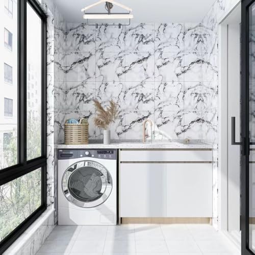 20pcs Ink White Marble Peel and Stick Shower Wall Panels 11.8"x11.8" - color: Ink and white
