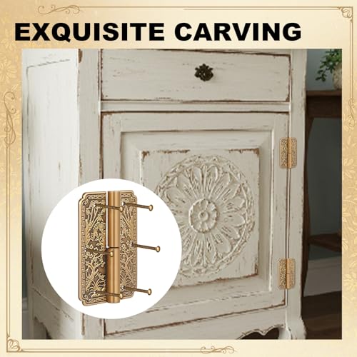 6 Pack Antique Brass Hinges for Door Cabinet, Four Season Flower - style: Flower