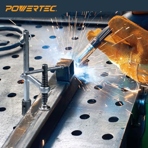 POWERTEC 2PK Welding Clamp with T-Handle – 8" Max Opening, 4" Throat Depth – Fits 5/8" (16mm) Welding Table Holes, Heavy-Duty Workbench Screw Clamp for Welding & Fabrication (72244-P2) - size: 8 Inch Bar Clamps for Welding (2PCs)