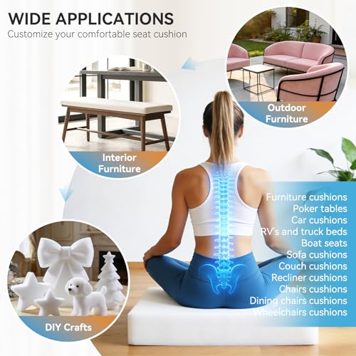 Ylymence High-Density Upholstery Foam, Furniture Padding for Sofa Cushion Replacement, DIY Cut Whole-Piece Indoor/Outdoor Foam Pads(72×24×5 Inch,White)4 Pack - size: 72*24*5, style: 4Pack