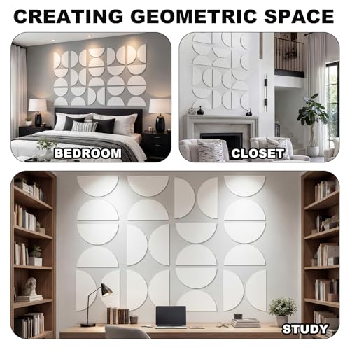 24 Pack Art 3D Wall Panels for Interior Wall Decor Decorative PVC Walls Panels White Half Circles Modern Panel Textured Accent Decor 7.87''x15.75'' 3D Art for Living Room Bedroom Office Background