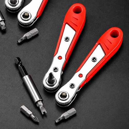 Right Angle Ratchet Screwdriver, 1pc Steel Manual Tool for Narrow Spaces - Forward/Reverse Switch, Non-Motorized, Red Handle for Electronics, Cars, Furniture Repair.