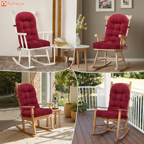 Rocking Chair Cushion, High Back, 44 x 19 x 4 Inch, Deep Red - color: Deep Red