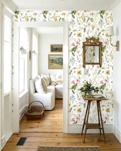 Jeweluck Floral Peel and Stick Wallpaper Wildflower Leaf 16.9" x 196.8" - size: 16.9" x 196.8"