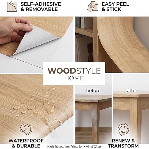 Self Adhesive Thicker Wood Grain Shelf Liner Cabinets Countertop Table Desk Furniture Removable Wall Paper for Kitchen Bathroom Cabinets Table Furniture Decor 15.7x117 Inches - size: 15.7"W x 117"L