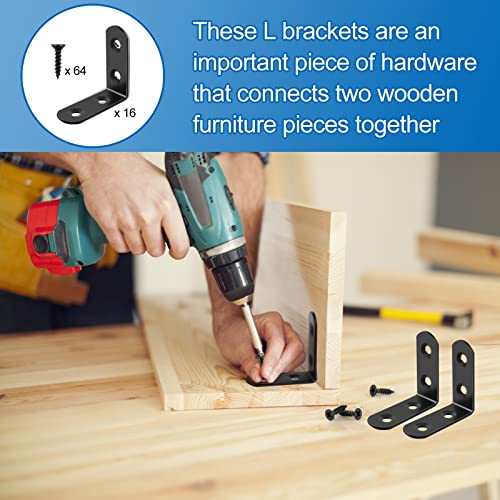 16 Pcs L Bracket Stainless Steel Corner Brace Sets, 90 Degree Right Angle Bracket with 64 Pcs Screws, L Bracket Firmware Can Be Used for Wooden Shelves, Chairs, Tables, Dressers, Furniture (Black) - size: 16PCS | 40×40MM, style: Black