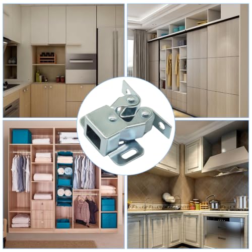 24 Pcs Cabinet Latch Double Roller Catch - Heavy Duty Iron Steel Cabinet Latches with Screws, Silver Finish Roller Catches for Cabinets, Closet Doors, Cupboards & Furniture - size: 24pcs
