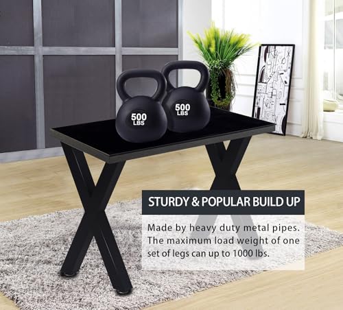 Taelakeni 28 Inch Metal Dining Desk Table Legs, Heavy Duty Industrial Style Table Leg with Adjustment Feet Pads, X Shape - color: Black, size: 28 IN