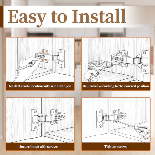 Mousike Soft Close Quiet European Concealed Hinges, Full Overlay Frameless Adjustable Hinges for Kitchen Cabinet Doors, Cupboard Hardware 10 Pack