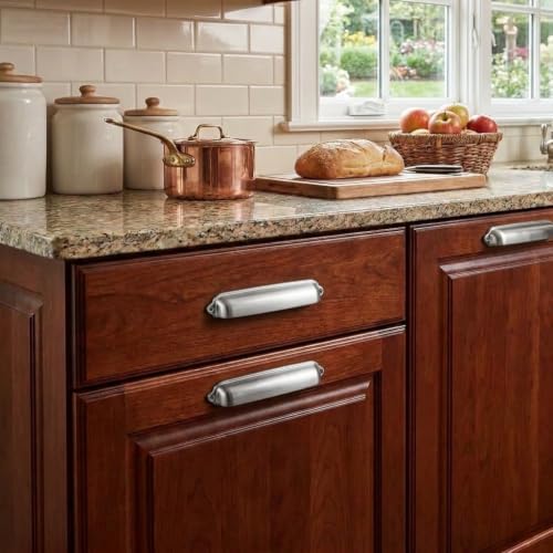 khtumeware 10 Pack Brushed Nickel Cup Pulls 5 Inch Center to Center - Cabinet & Drawer Handles for Kitchen Hardware - color: Brushed Nickel, size: 5"(128mm) Hole Center