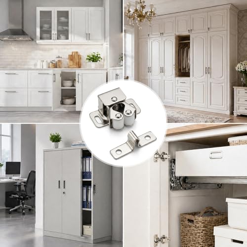 6 Pack Cabinet Latch, Cabinet Door Latch, Double Roller Catch for Cupboard Closet Door (Silver) - color: Silver