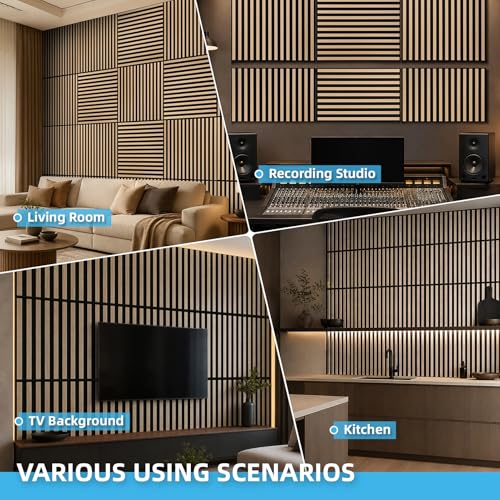 Art3d 6-Pack Acoustic Wood Slat Panel & Ceiling Tile, 2 x 2 ft, Natural Oak - color: Natural Oak, size: 24 x 24 inch