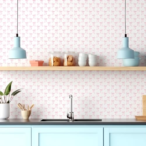 Drydiet Pink Bow Wallpaper Peel and Stick Contact Paper 11.8 in x 78.7 in - color: Pink, size: 11.8 in x 78.7 in, style: Bow