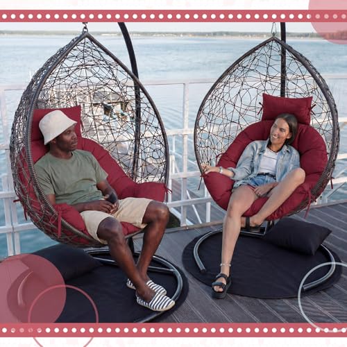 Tudomro Brick Red Waterproof Egg Chair Cushion with Pillow Filling 2.58 kg Replacement Rocking Wicker Chair Cushion 48" x 32" High Back Hanging Swing Hammock Pad Thicken for Outdoor Patio Garden - color: Brick Red