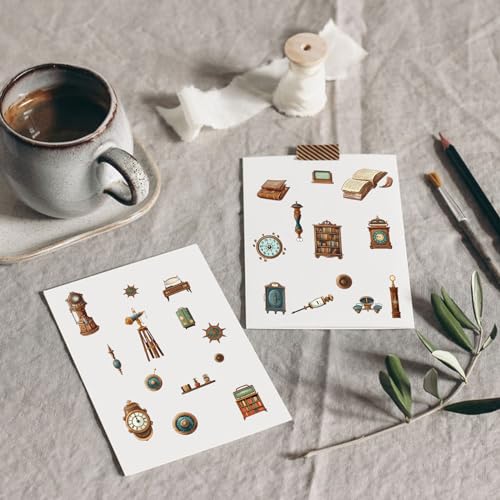 WANDIC 16 Sheets Rub On Transfer Stickers Set, 4 Styles Brown Themed Retro Vintage Pattern Self Adhesive Stickers Furniture Decals for Scrapbook Journal - style: Renaissance Theme