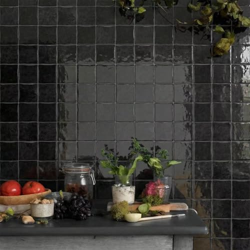 24 Sheets Peel and Stick Backsplash Tiles, 6x6 Inch Self-Adhesive 3D Square Wall Tile Stickers for Kitchen, Bathroom, RV, Countertops, Furniture, Stairs, Black - color: Black