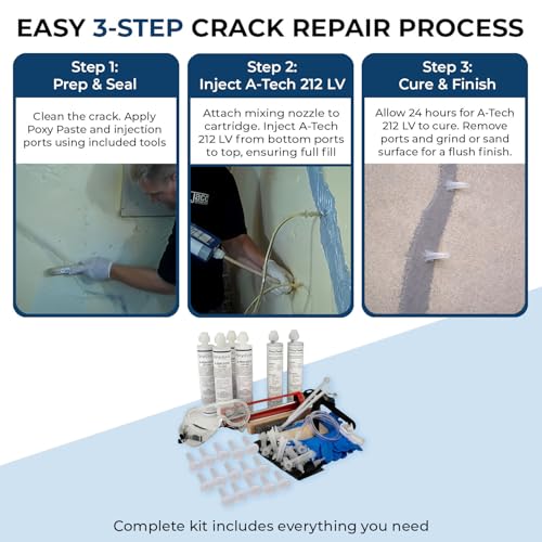 6–10 Ft DIY Foundation Wall Crack Repair Kit, Waterproof Epoxy Concrete Crack Filler, Stops Leaks, 12,000 PSI Structural Strength, Fast Gel Time, Professional-Grade Home Improvement Repair Solution