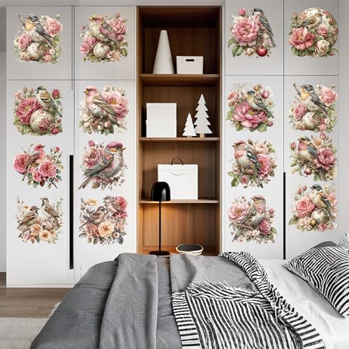 16 Pcs Vintage Floral Rub-On Transfers for Furniture & Crafts, 6 x 6 Inch - style: Vintage Rose Birds