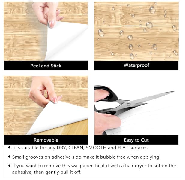Wood Marble Contact Paper Peel and Stick, Light Self Adhesive Vinyl Wallpaper, Waterproof Countertop Cover for Kitchen Counter, Removable Table Top Sticker for Cabinet and Shelf 23.62 × 39.37 in - color: Log Color