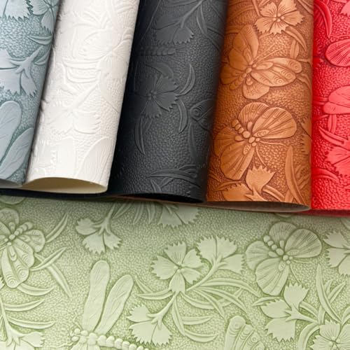Embossed Faux Leather Sheets for Earrings Purses Making, 12 x 54 inch (32x137cm) Dragonfly Butterfly Flower Faux Leather for DIY Crafts Sewing Supplies (Brown) - color: Brown