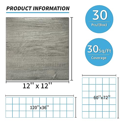 Art3d 30-Pack Peel and Stick Vinyl Floor Planks, 12 x 12 in, Taupe Ash - color: Taupe Ash