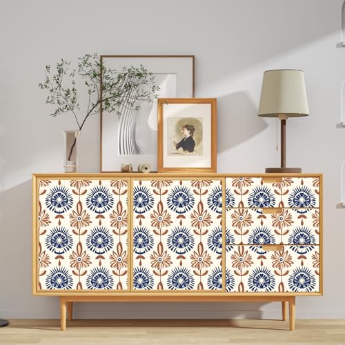 BOKEBEVE Super Long Floral Contact Paper Boho Beige Brown 17.5 x 787In - color: Beige/Brown, size: 17.5" x 787"