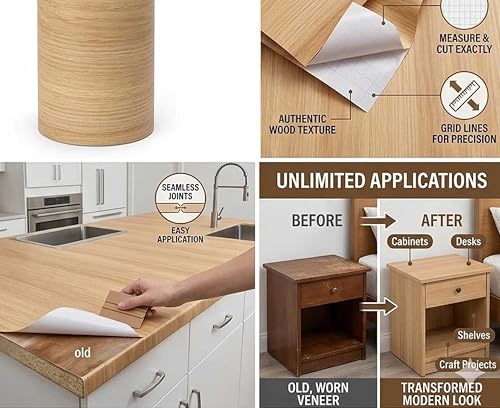 Self Adhesive Thicker Wood Grain Shelf Liner Cabinets Countertop Table Desk Furniture Removable Wall Paper for Kitchen Bathroom Cabinets Table Furniture Decor 15.7x78 Inches - size: 15.7"W x 78"L