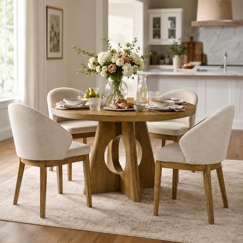 Dining Chairs Set of 4, Modern Fabric Upholstered Wooden Kitchen Chairs with Curved Backrest, Thick Cushion, Tapered Wood Legs, Walnut Finish - color: Walnut, size: Set of 4