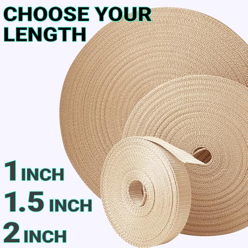 TECEUM Webbing Strap, 3/4" to 2", 10-50 Yds, Multi-Color Heavy Duty Tape - color: Champagne, size: 1.5"- 10 yards