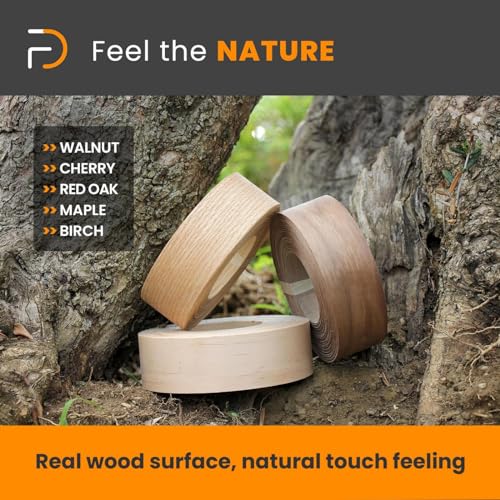 Furndiy Cherry 3/4" x 50' Roll Pre-Glued Wood Veneer Edge Banding, Iron on Edge Band, Hot Melt Adhesive, Real Wood Edge Tape, Veneer Edging for Easy Furniture Restoration, Smooth Surface, Based in USA