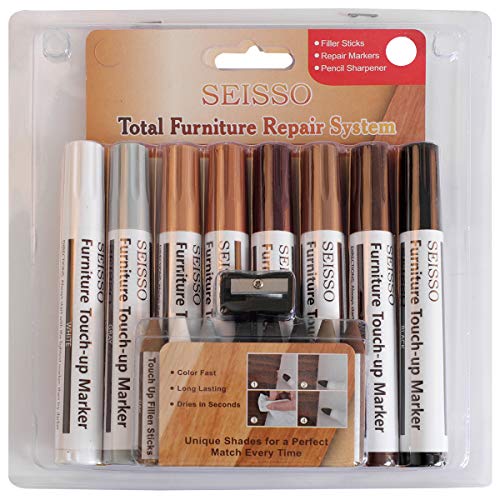 SEISSO 17 Piece Furniture Touch Up Markers Kit with Wax Sticks Sharpener - color: 8 + 8 Colors
