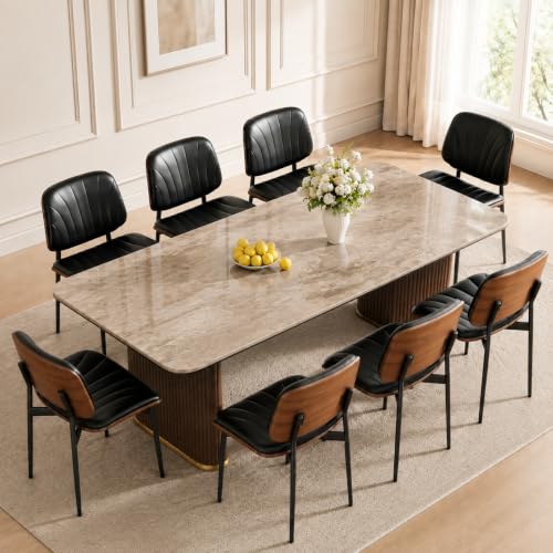 REONEY Dining Chairs Set of 4, Mid-Century Modern Kitchen Chairs, Black - color: Black Shell Strips