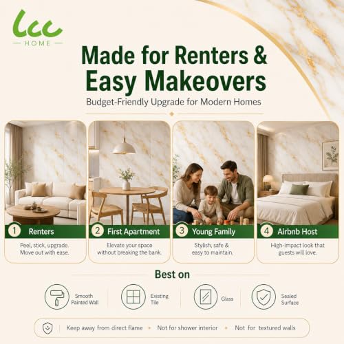 LCC Peel and Stick Wall Panels, Marble Look Backsplash Panels, Lightweight Wall Covering for Kitchen, Bathroom, Living Room & Bedroom (50, Luxury Gold Vein Marble) - color: Luxury Gold Vein Marble