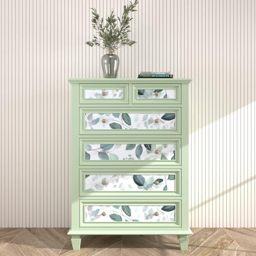 Teal Floral Olive Green Leaf Peel and Stick Wallpaper 17.5" x 118" - color: Green Leaf, size: 17.5" x 118"