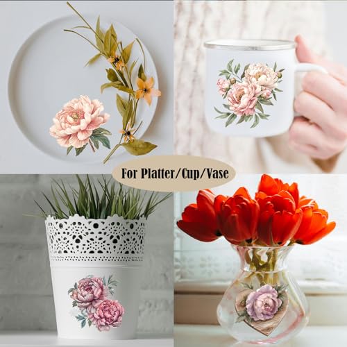 ZMRU 24 Sheets of Watercolor Style Rub on Transfers for Crafts - Perfect for Glass, Porcelain, Leather, Canvas, and Fabric Projects - IOD Transfers Included,3 * 3inch (Pink Peony) - style: Pink Peony