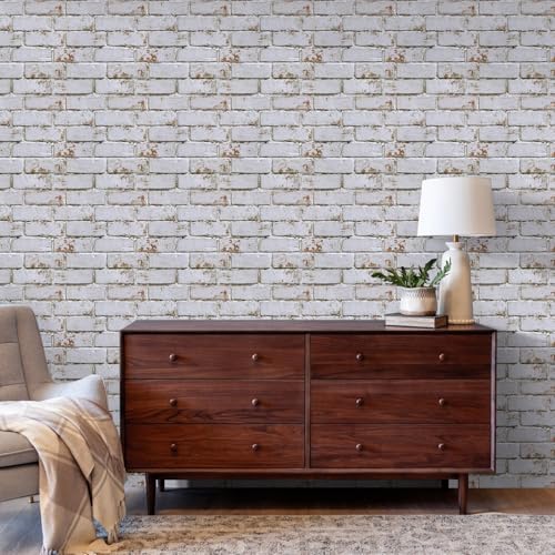 COMSTICKC 3D Faux Brick Wall Panels Peel and Stick, 10 Pcs 11.8" x 11.8" - color: Retro Whitewash-1