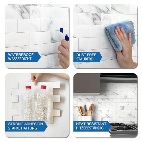 Subway Tile Peel and Stick Kitchen Backsplash White 10pcs - color: White