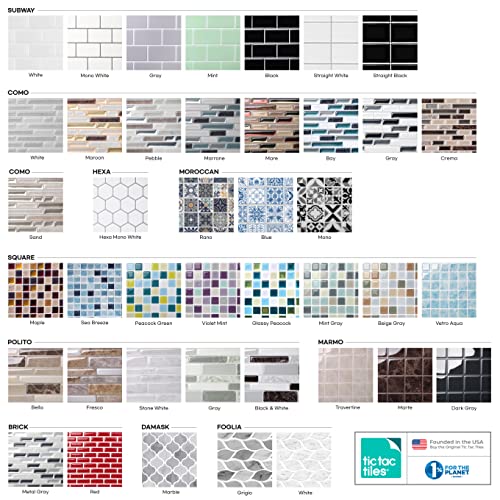 Tic Tac Tiles Peel & Stick Subway Tile, Black w/White Grout, 10 Sheets - color: Straight Black