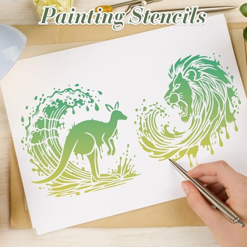 Animal Wave Stencils for Crafts Reusable 12Pcs Stencils(11.8X11.8 Inch) - color: Animal Wave