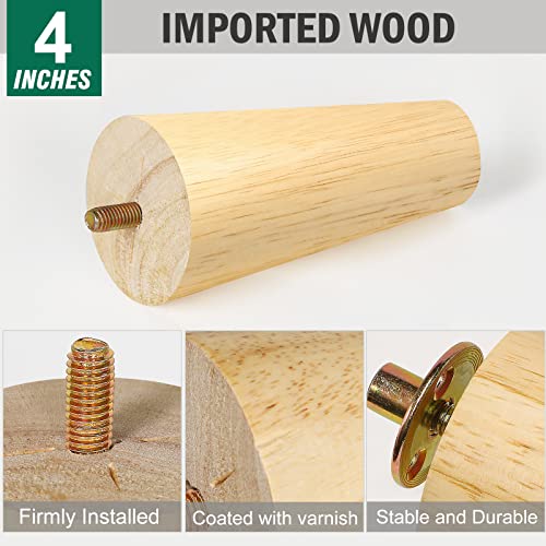 FoDau770 Rubber Wood Legs 4", Straight Taper, 5/16"-18 Thread, 4pcs - color: Varnish, size: 4 Inch - Straight (90°)
