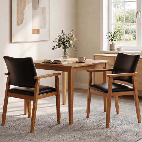 GOTMINSI Mid-Century Modern PU Leather Dining Chair with Arms, Solid Wood Frame, 320 lbs Weight Capacity, Upholstered Accent Chair for Kitchen Dining Room Living Room (Black,3pcs) - color: Black, size: 3pcs