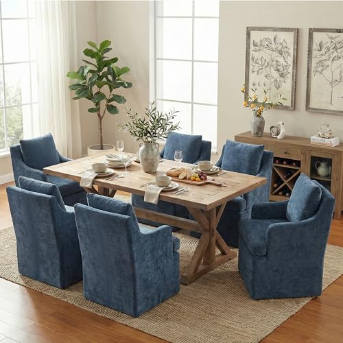 VKNOW Upholstered Dining Chairs Set of 4, Dining Room Chairs with Casters - color: Blue, size: 4