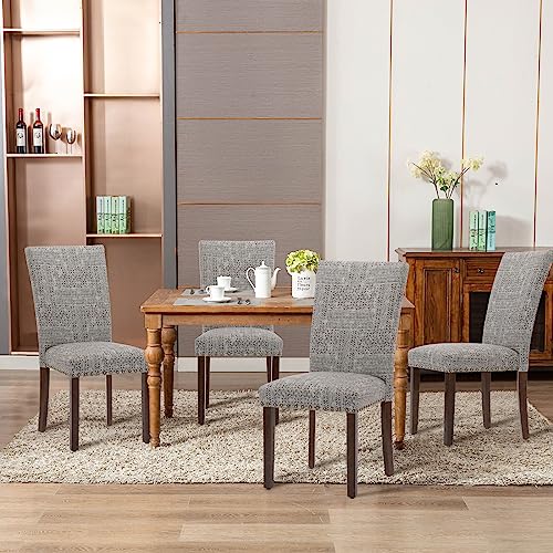 COLAMY Upholstered Parsons Dining Chairs Set of 4, Fabric Dining Room Kitchen Side Chair with Nailhead Trim and Wood Legs - Boho - color: F-boho, size: Set of 4
