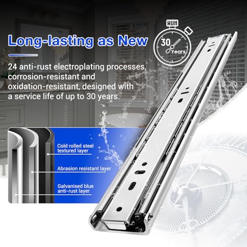 Heavy Duty Drawer Slides Full Extension Side Mount 14 16 18 20 22 24 26 28 30 32 34 36 40 Inch 150 Lbs Metal Dresser Cabine Rails Tracks Glides Runner 1 Pair (Without Lock, 26 Inch) - size: 26 Inch, style: Without Lock - Load 150 lb